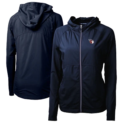 Sweat à capuche hybride entièrement zippé en tricot recyclé Adapt Eco Knit pour femme, bleu marine, des Cleveland Guardians, Cutter & Buck