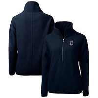 Veste polaire demi-zippée en sherpa écologique avec logo Americana Cascade pour femme, bleu marine, Cutter & Buck, Cleveland Guardians