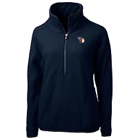 Veste polaire à fermeture éclair quart de tour pour femme Cutter & Buck, bleu marine, Cleveland Guardians Cascade Eco Sherpa