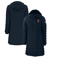 Doudoune longue isolante entièrement zippée pour femme Cutter & Buck, bleu marine, Cleveland Guardians Mission Ridge Repreve Eco
