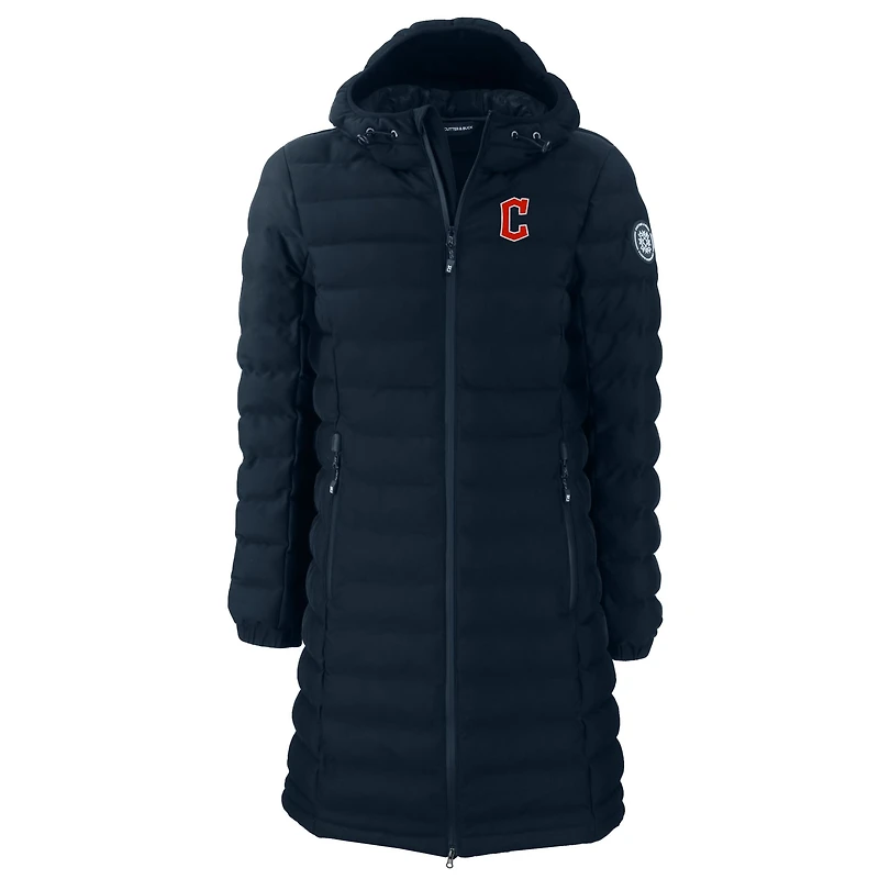 Doudoune longue isolante entièrement zippée pour femme Cutter & Buck, bleu marine, Cleveland Guardians Mission Ridge Repreve Eco