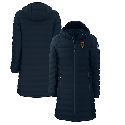 Doudoune longue isolante entièrement zippée pour femme Cutter & Buck, bleu marine, Cleveland Guardians Mission Ridge Repreve Eco