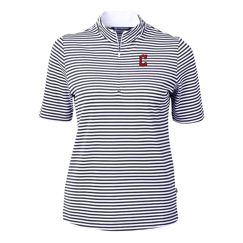 Haut à rayures en piqué écologique Virtue des Cleveland Guardians pour femme, bleu marine, Cutter & Buck
