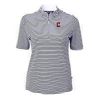 Haut à rayures en piqué écologique Virtue des Cleveland Guardians pour femme, bleu marine, Cutter & Buck