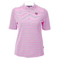 Women's Cutter & Buck  Pink Cleveland Guardians Virtue Eco Pique Stripe Recycled Quarter-Zip Top