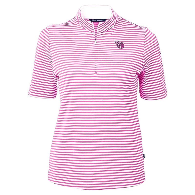 Women's Cutter & Buck Pink Cleveland Guardians Virtue Eco Pique Stripe Recycled Quarter-Zip Top