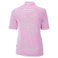Women's Cutter & Buck  Pink Cleveland Guardians Virtue Eco Pique Stripe Recycled Quarter-Zip Top