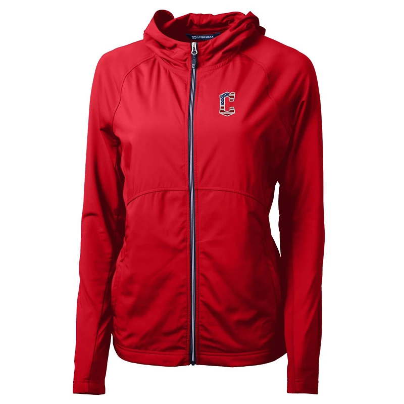 Sweat à capuche hybride recyclé entièrement zippé en tricot écologique Adapt pour femme Cutter & Buck Red Cleveland Guardians Americana Logo