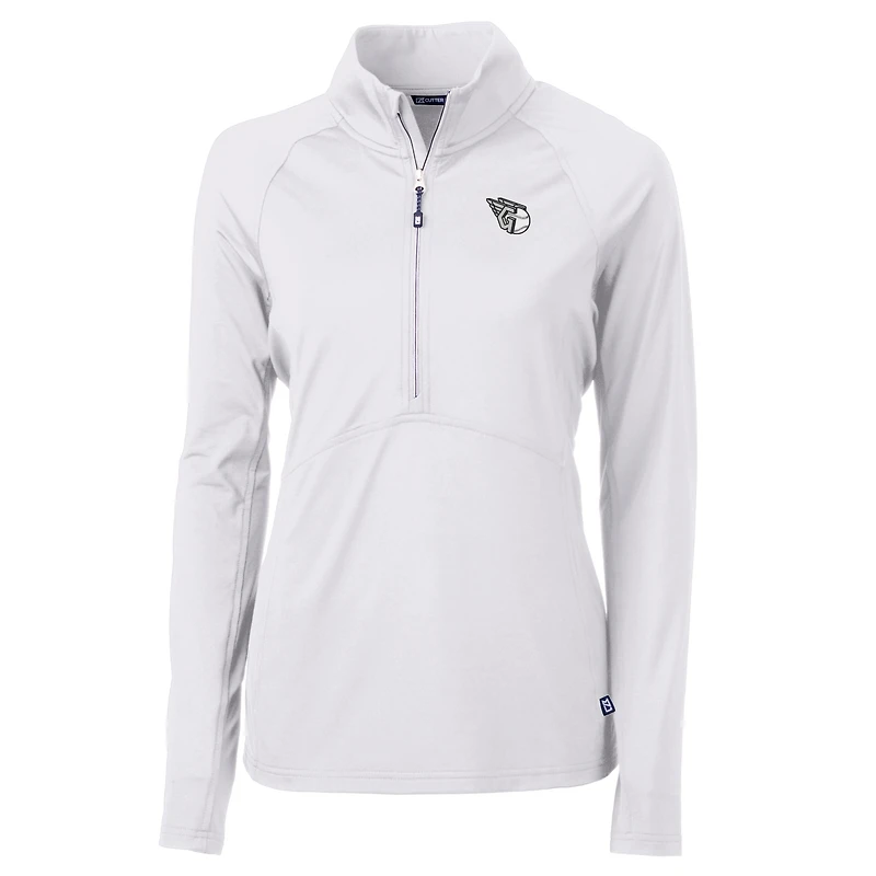 Haut demi-zip DryTec extensible et recyclé pour femme, Cutter & Buck, blanc, Cleveland Guardians Adapt Eco Knit