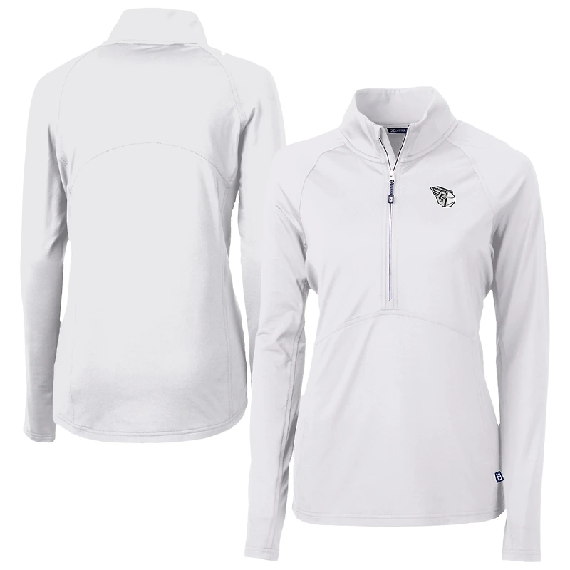 Haut demi-zip DryTec extensible et recyclé pour femme, Cutter & Buck, blanc, Cleveland Guardians Adapt Eco Knit