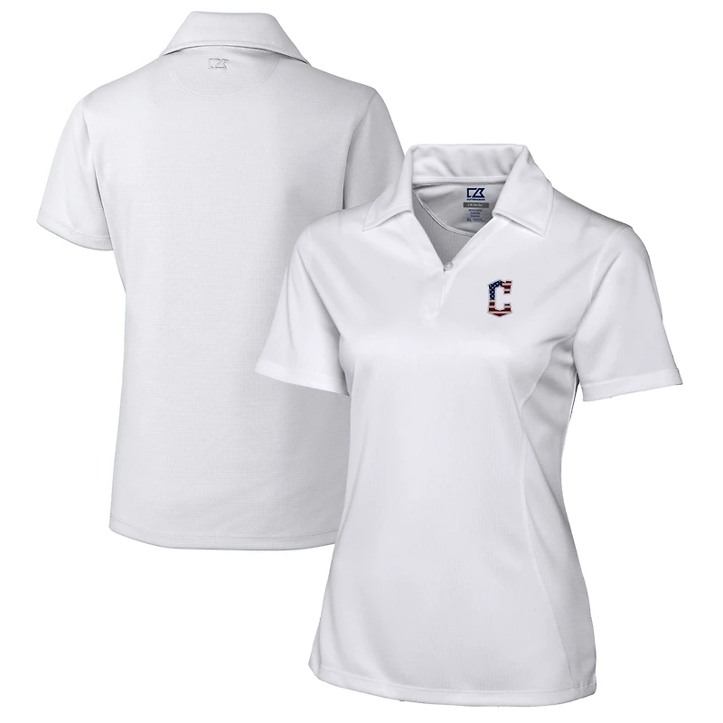 Polo texturé uni blanc pour femme Cutter & Buck Cleveland Guardians avec logo Americana DryTec Genre