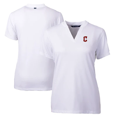 Haut à col en V extensible DryTec Forge pour femme, blanc, Cutter & Buck, Cleveland Guardians