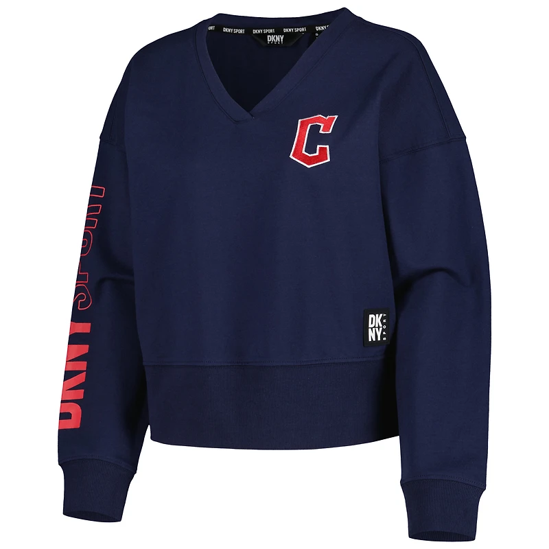 Sweat-shirt à encolure en V Lily Cleveland Guardians DKNY Sport pour femme, bleu marine