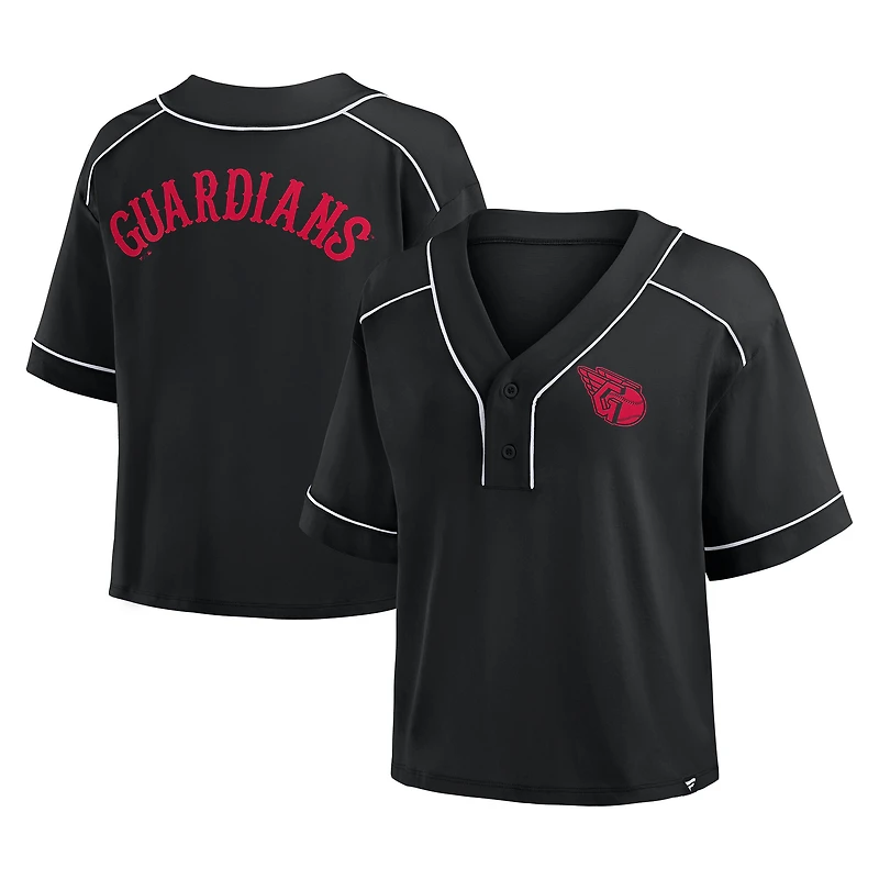 Women's Fanatics Black Cleveland Guardians Oversized Champ Game Cropped V-Neck T-Shirt