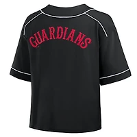 Women's Fanatics Black Cleveland Guardians Oversized Champ Game Cropped V-Neck T-Shirt