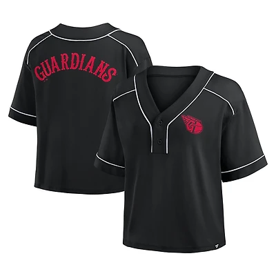 T-shirt court à col en V surdimensionné pour femme Fanatics Black Cleveland Guardians Champ Game