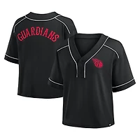 Women's Fanatics Black Cleveland Guardians Oversized Champ Game Cropped V-Neck T-Shirt