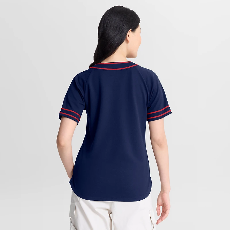 T-shirt raglan à col en V Fanatics Navy Cleveland Guardians Diva Race Ahead pour femme