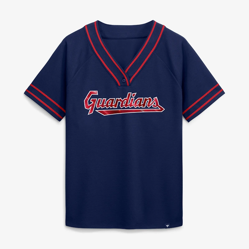 T-shirt raglan à col en V Fanatics Navy Cleveland Guardians Diva Race Ahead pour femme