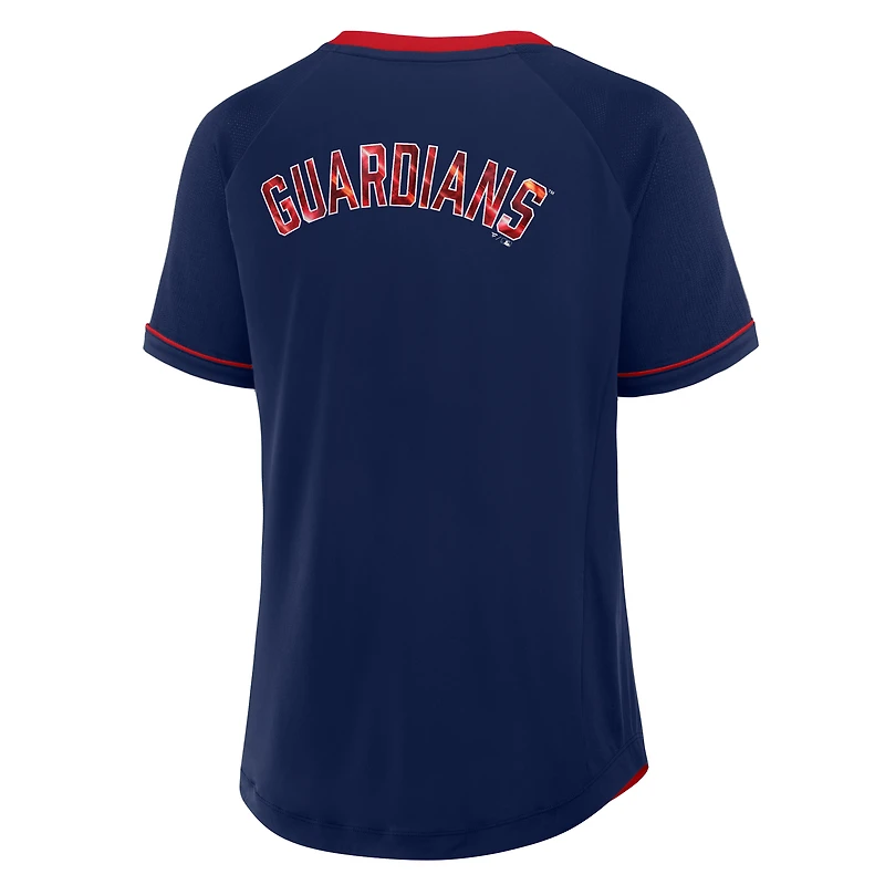 Women's Fanatics Navy Cleveland Guardians League Diva Star Raglan V-Neck T-Shirt