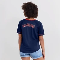 Women's Fanatics Navy Cleveland Guardians League Diva Star Raglan V-Neck T-Shirt