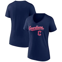 Women's Fanatics Navy Cleveland Guardians Team Lockup V-Neck T-Shirt