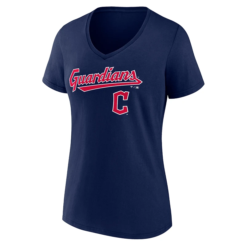 Women's Fanatics Navy Cleveland Guardians Team Lockup V-Neck T-Shirt