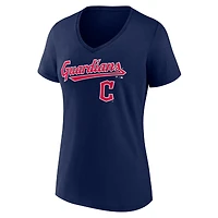 Women's Fanatics Navy Cleveland Guardians Team Lockup V-Neck T-Shirt