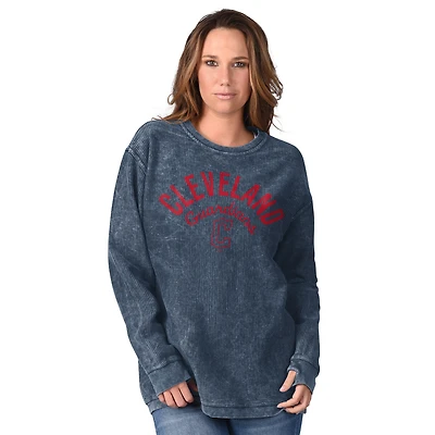 Sweat-shirt en velours côtelé confortable G-III 4Her by Carl Banks pour femme, bleu marine, des Cleveland Guardians