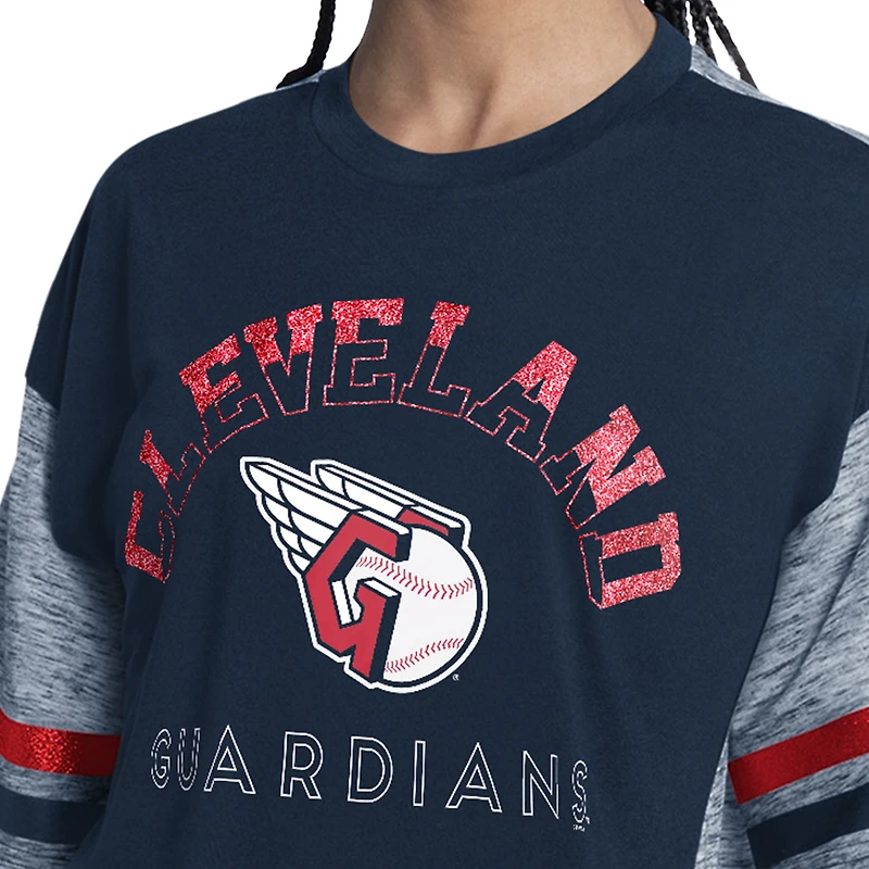 Haut oversize hors saison G-III 4Her pour femme par Carl Banks, bleu marine, Cleveland Guardians