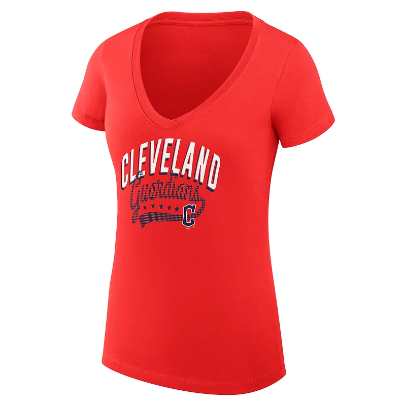 Women's G-III 4Her by Carl Banks Red Cleveland Guardians Super-Slim Fit Lightweight Filigree Team V-Neck T-Shirt