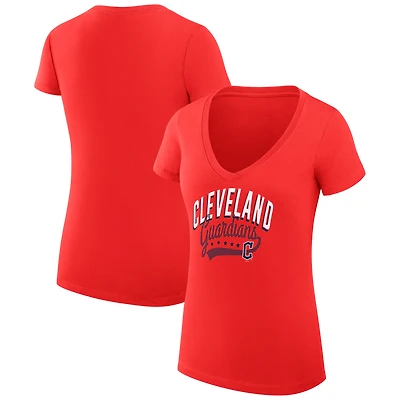 Women's G-III 4Her by Carl Banks Red Cleveland Guardians Super-Slim Fit Lightweight Filigree Team V-Neck T-Shirt