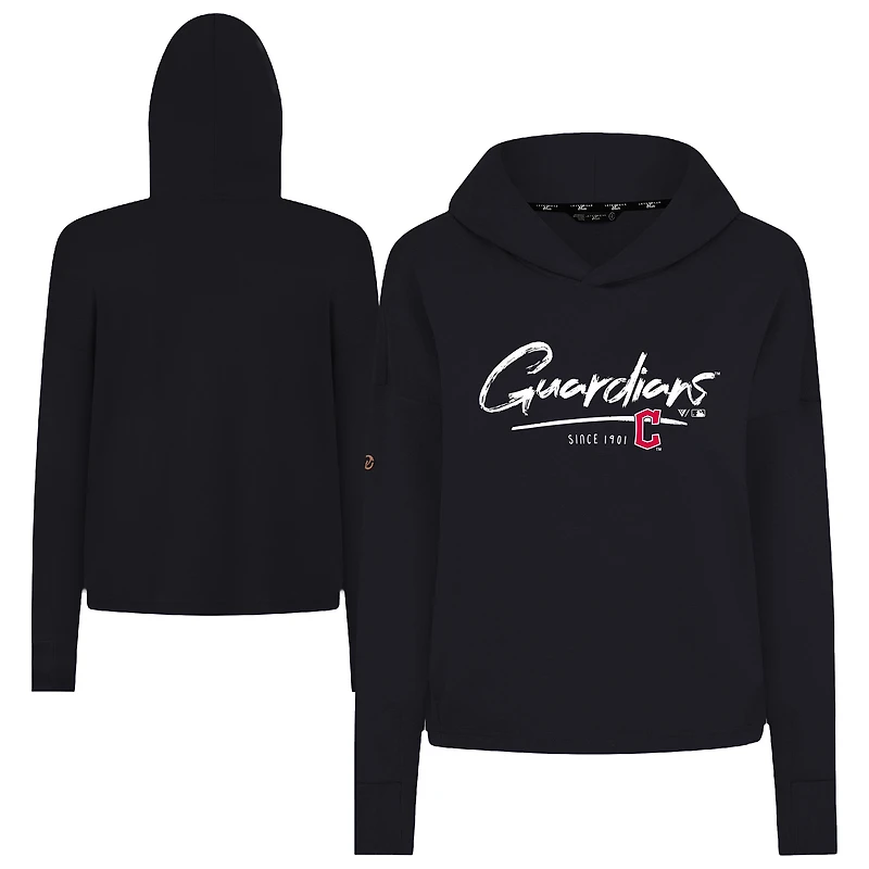 Sweat à capuche court noir Levelwear pour femme, Cleveland Guardians, Accolade Sweet Express, en mélange tri-mélange