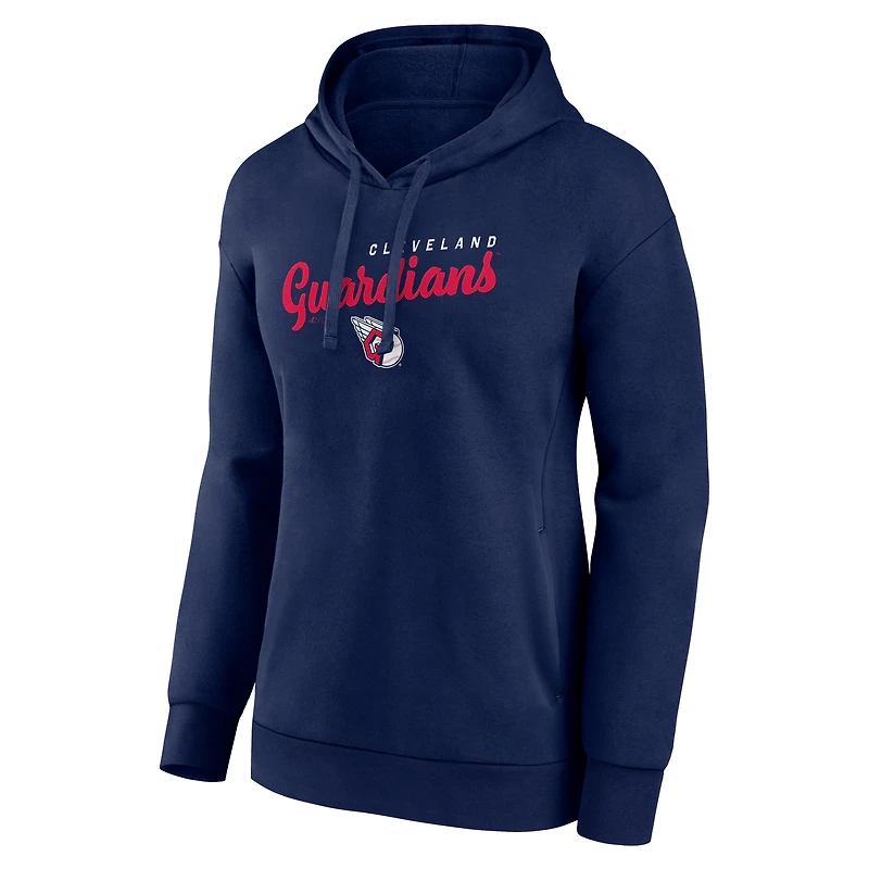 Sweat à capuche col en V avec logo Triumphant pour femme, bleu marine, des Cleveland Guardians