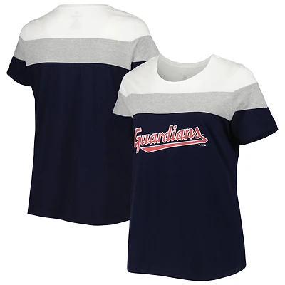 T-shirt colorblock Cleveland Guardians grande taille bleu marine/gris chiné pour femme