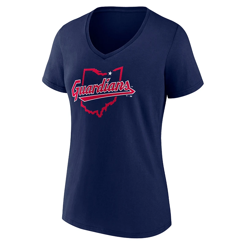 T-shirt à col en V graphique Cleveland Guardians pour femmes, bleu marine