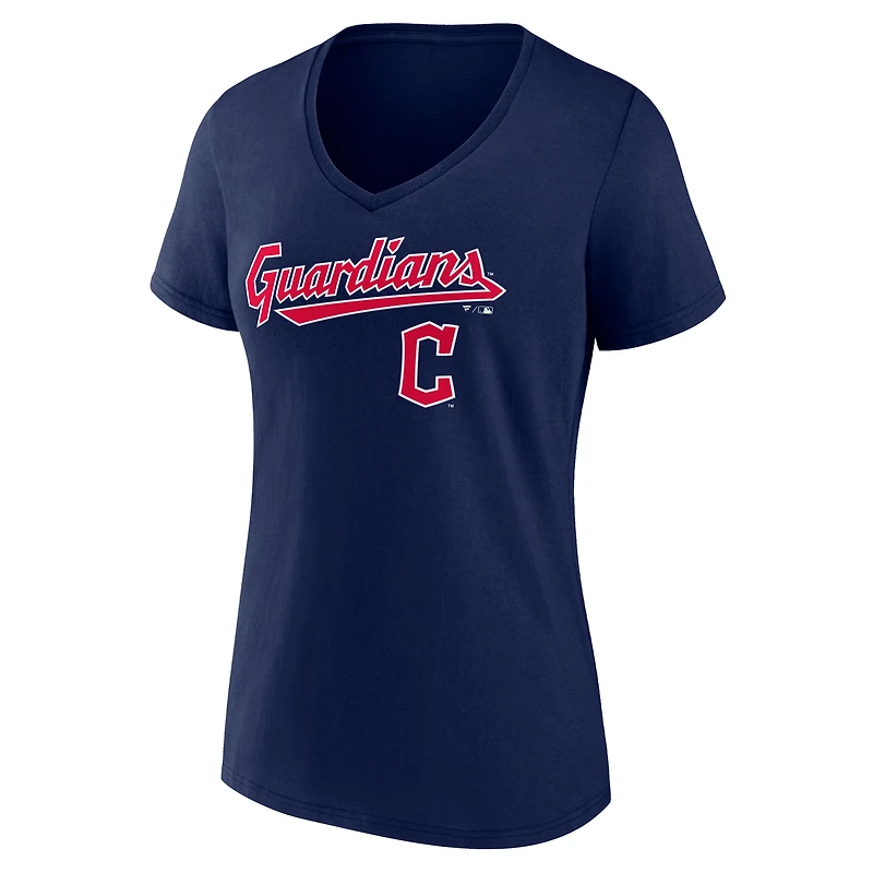 T-shirt à col en V Cleveland Guardians Team Lockup pour femmes, bleu marine