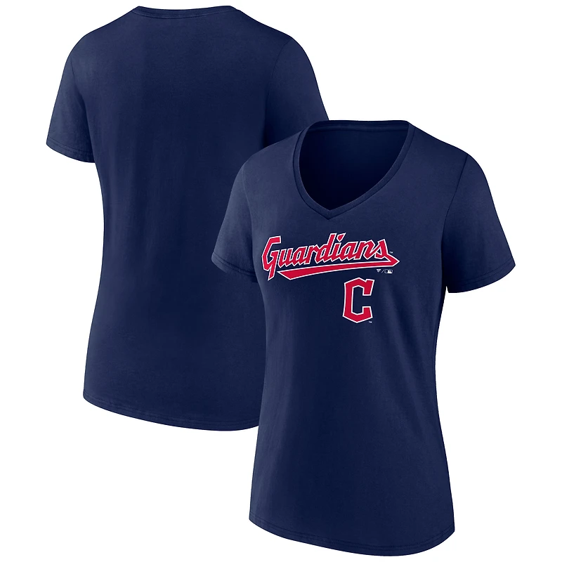 Women's Navy Cleveland Guardians Team Lockup V-Neck T-Shirt