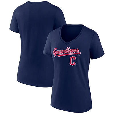 Women's Navy Cleveland Guardians Team Lockup V-Neck T-Shirt