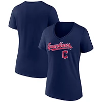 Women's Navy Cleveland Guardians Team Lockup V-Neck T-Shirt