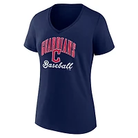 T-shirt à col en V pour femme, bleu marine, Cleveland Guardians, avec inscription « Victory Script ».