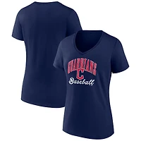 T-shirt à col en V pour femme, bleu marine, Cleveland Guardians, avec inscription « Victory Script ».