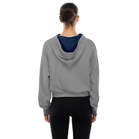 Sweat à capuche court bandes et fermeture éclair quart de tour New Era gris chiné Cleveland Guardians Reversed Out French Terry pour femme