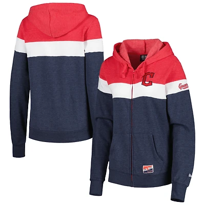 Veste à capuche et fermeture éclair intégrale colorblock Cleveland Guardians New Era Heather Navy pour femme
