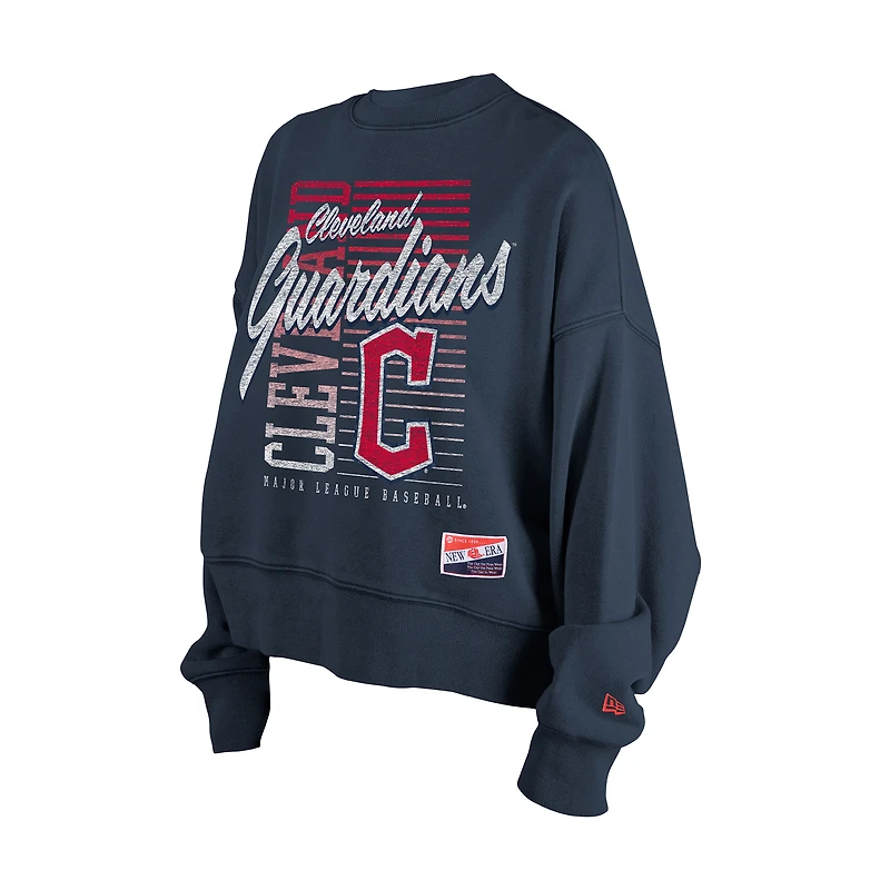 Women's New Era Navy Cleveland Guardians Boxy Mineral Wash Dolmen Sleeve Cropped Sweatshirt
