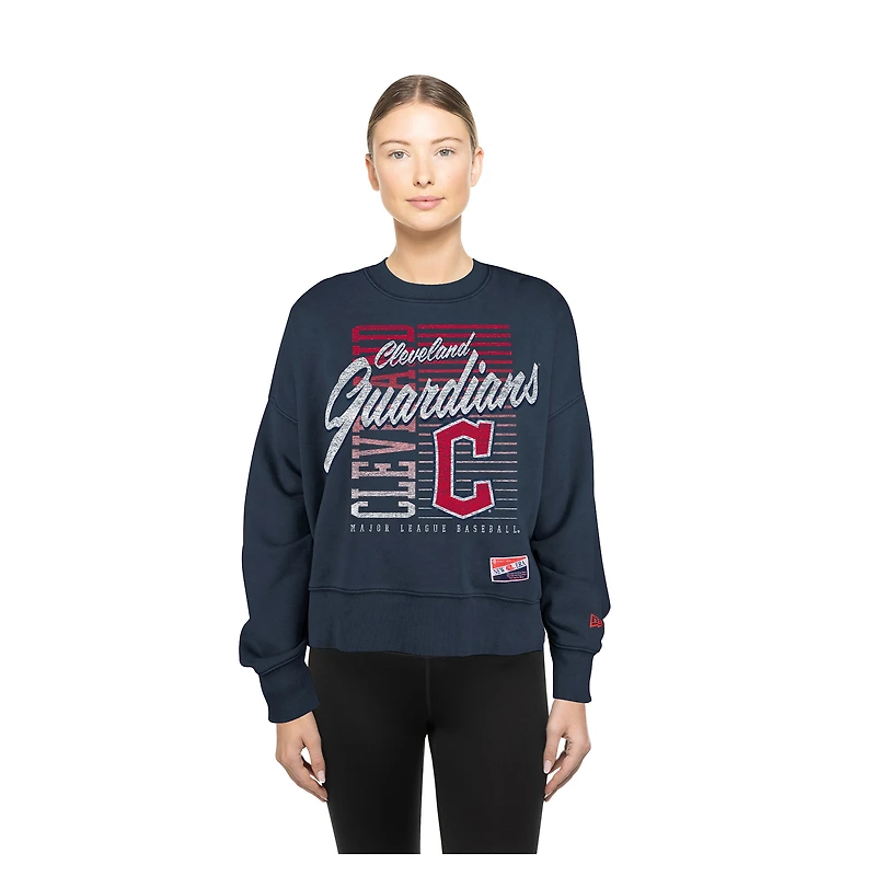 Sweat-shirt court à manches dolmen bleu marine Cleveland Guardians pour femme New Era