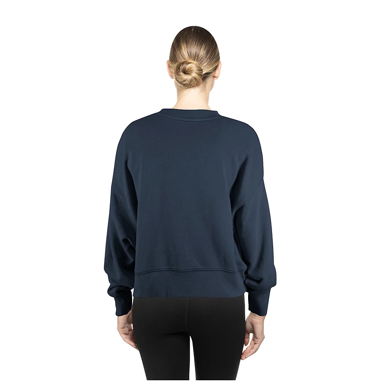 Sweat-shirt court à manches dolmen bleu marine Cleveland Guardians pour femme New Era