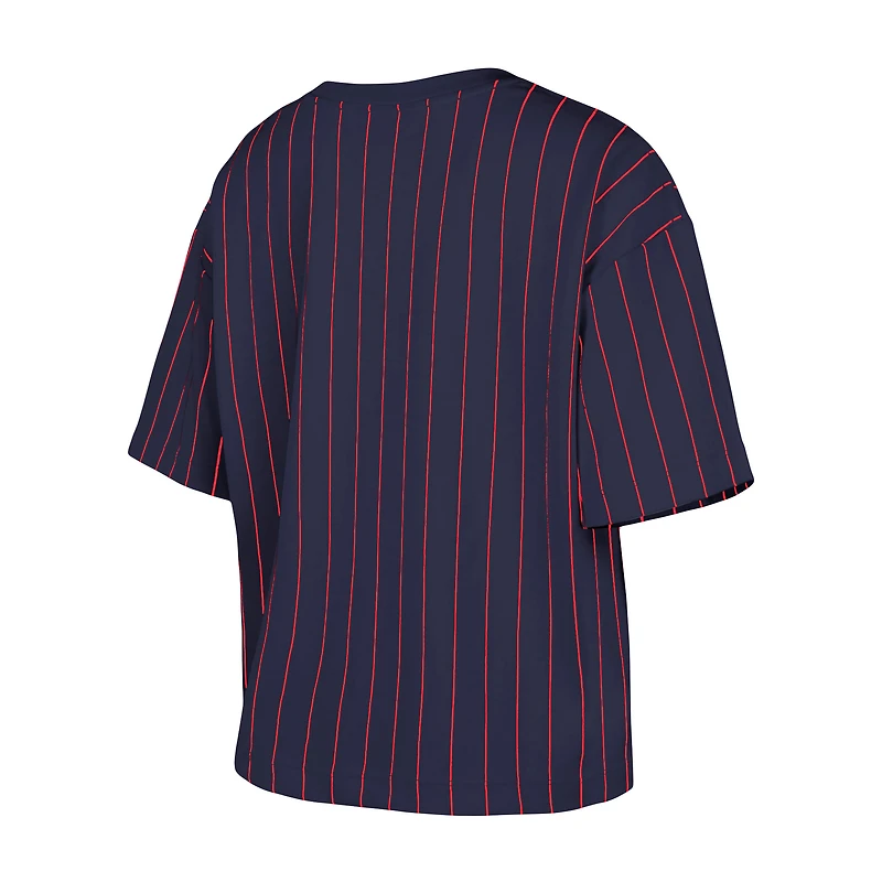 Women's New Era Navy Cleveland Guardians Boxy Pinstripe T-Shirt