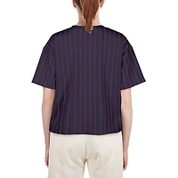 Women's New Era Navy Cleveland Guardians Boxy Pinstripe T-Shirt