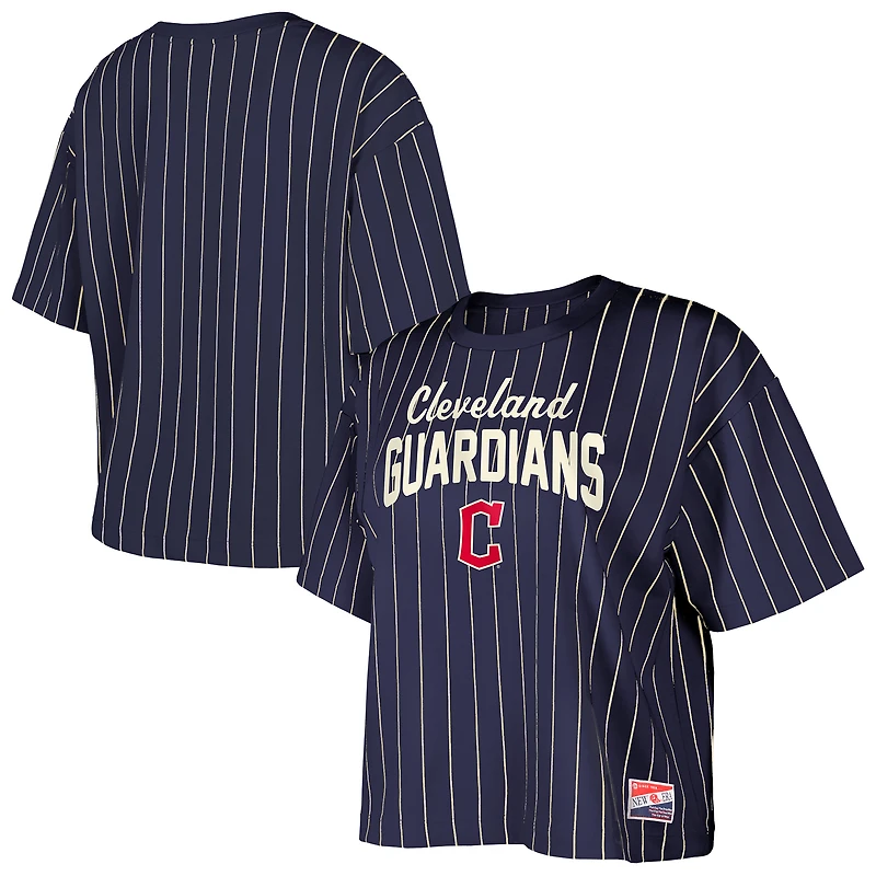 T-shirt court à rayures multiples bleu marine Cleveland Guardians Cooperstown Collection pour femme New Era